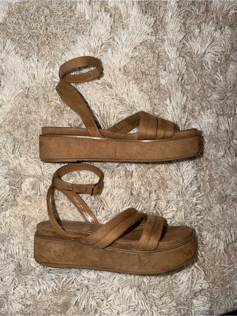 ASOS Brown Suede-Look Platform Ankle Strap Sandals